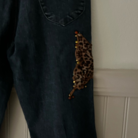 Y2K Arizona Jean Company Girls 12 Slim Dark Blue Jeans Leopard Butterfly Flares - Picture 6 of 6